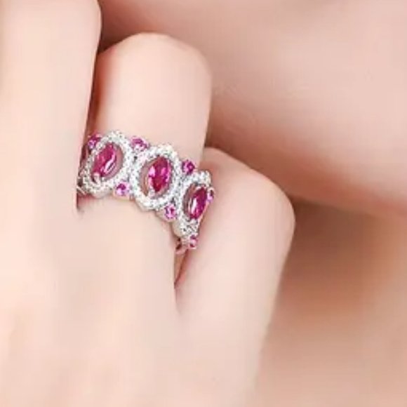 Elegant Sterling Silver 925 and Pink Gemstone Ring - Picture 3 of 4